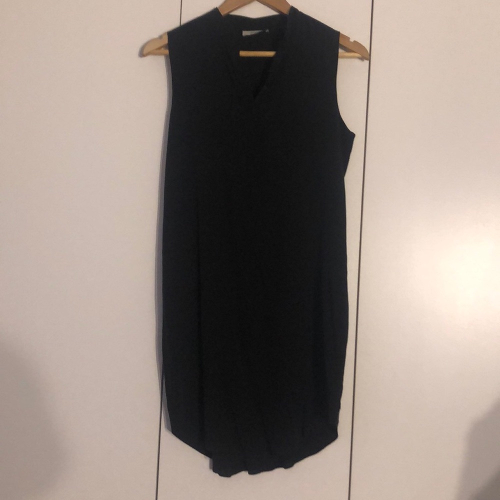 Black Silk Button Front Midi Dress